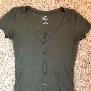 Hollister navy green button down tee